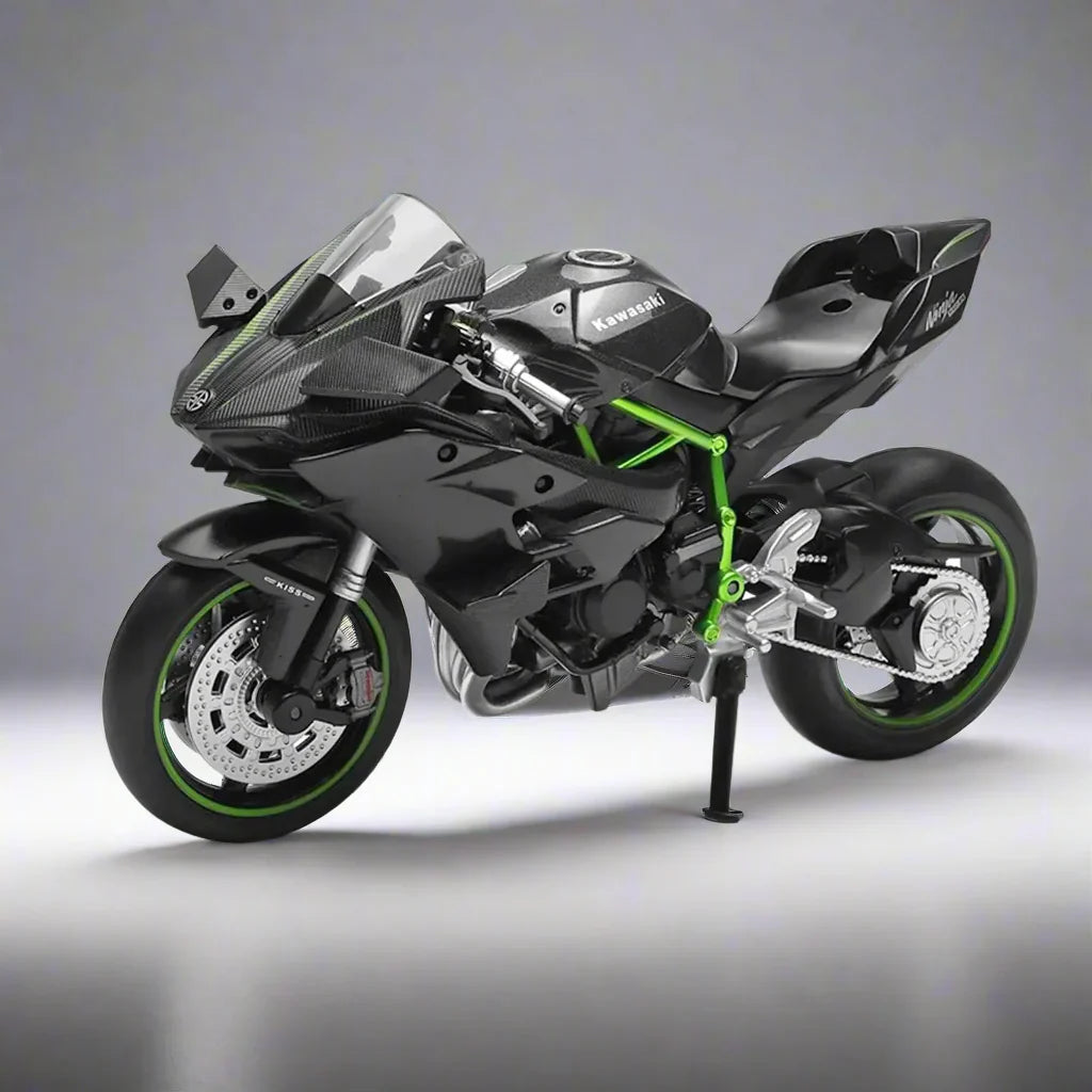 1:12 scale Kawasaki Ninja H2R collectible motorbike with a carbon look fairing for office desk decor and biker gifts
