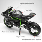 Die-cast Ninja H2R model with a steerable front wheel and zinc alloy body built for collectors and motorcycle fans
