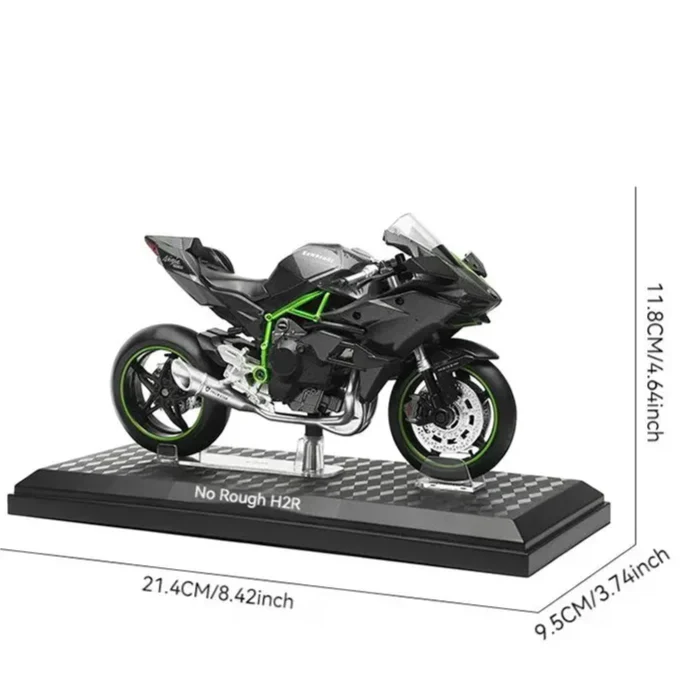 Kawasaki Ninja H2R scale model measuring 21 cm long in zinc alloy for a desk display and motorcycle fan gift
