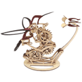 Kinetic hummingbird sculpture, a wooden mechanical model with moving wings and gears for desk decor and gift giving