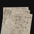Laser-cut plywood parts for a 3D wooden hummingbird puzzle kit, tool-free no-glue assembly project for adults