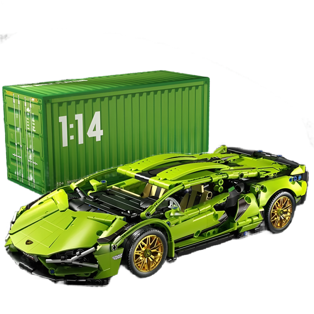 Green 1:14 scale remote control building blocks supercar, a brick built racing car kit to assemble and then drive