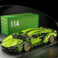 Green 1:14 remote control supercar kit, a brick built racing car gift for car enthusiasts and STEM model building fans