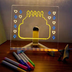 Erasable glow drawing board doubling as a soft bedroom night light with a warm birthday cake doodle for kids