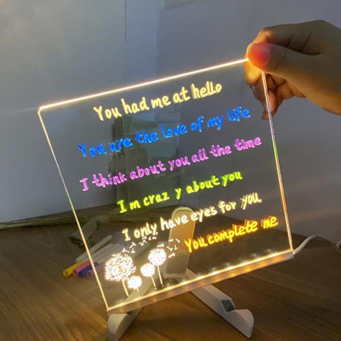 Rewritable acrylic message board for sweet notes and reminders, a colorful glowing memo board and kids gift idea