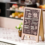 Miniature cafe chalkboard menu sign with drinks and dessert artwork, a charming accent piece for a handmade coffee shop model