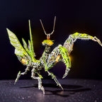Stainless steel mantis kit assembled with screws and no glue for a reusable adult building project, available in Green and Purple