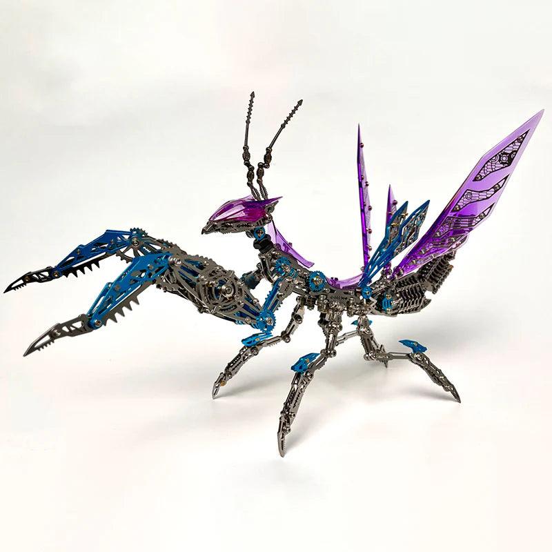Light up 3D metal bug model with translucent panels and battery powered LED groups for shelf decor, offered in Green and Purple