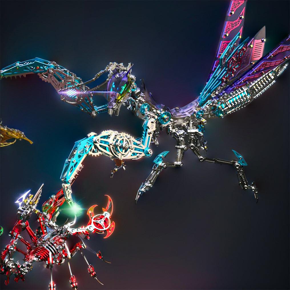 Assembled metal praying mantis display piece with a sleek predatory insect form for home shelves and desk decor, offered in Green and Purple
