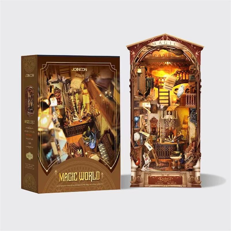 Enchanted wizard alley book nook kit with warm lighting, a 290 piece 3D wooden diorama for fantasy fans and readers Magic World