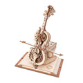 Cello music box 3D wooden puzzle that hand cranks a wind up melody, a mechanical model kit playing Chopin for music lovers
