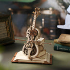 Hand crank cello music box model as kinetic home office decor, a 3D wooden puzzle gift for cello players and puzzle fans