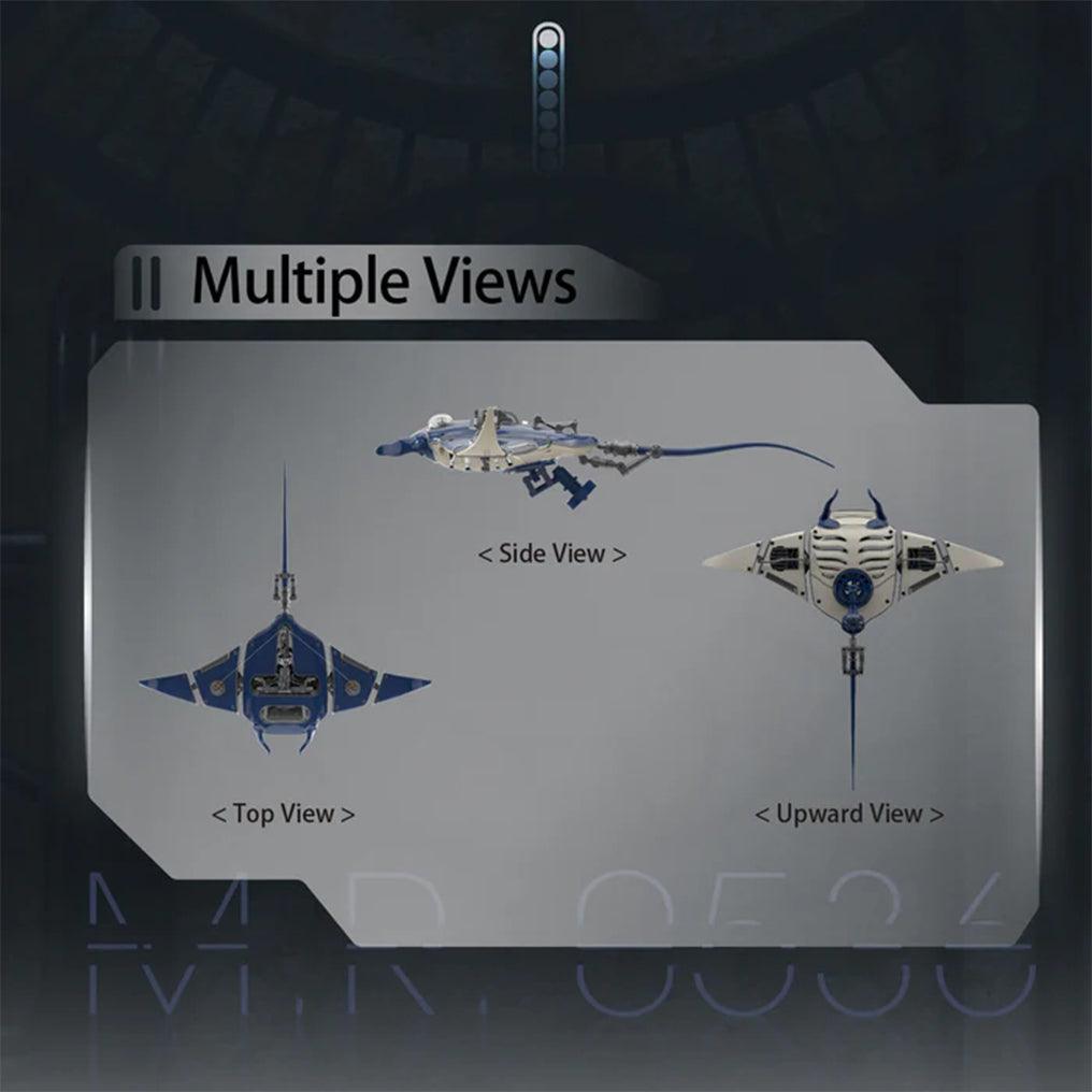 Wire-free no-glue manta ray metal assembly kit with adjustable motion for adult desk display collectors
