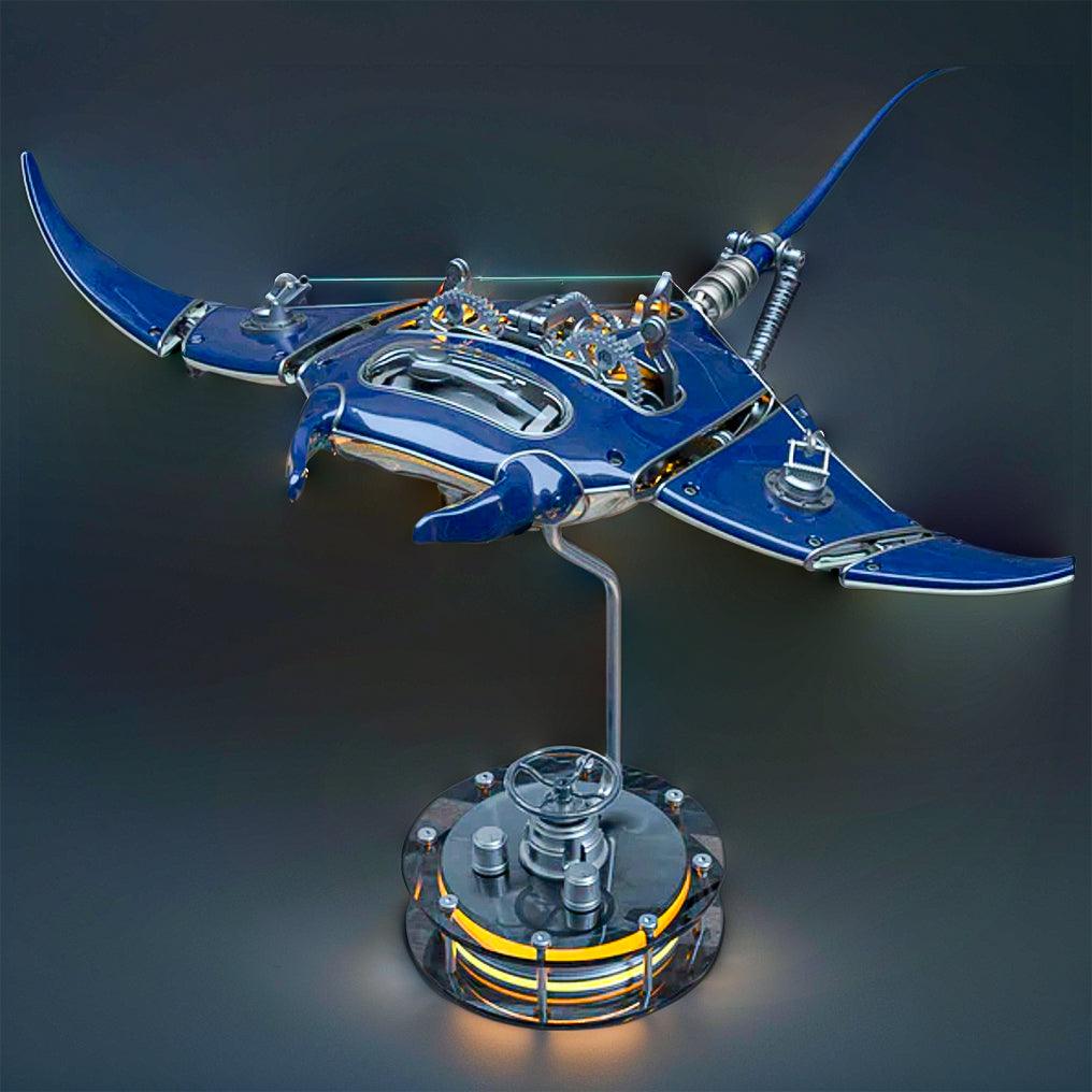 3D metal manta ray kit with magnetic shell revealing inner gears for STEM and mechanical engineering fans