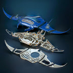 Manta ray metal sculpture kit with adjustable swing speed and glow for a lit living room centerpiece