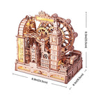 Miniature Big Ben, Tower Bridge, and London Eye marble run, a wooden puzzle centerpiece for desk and office decor