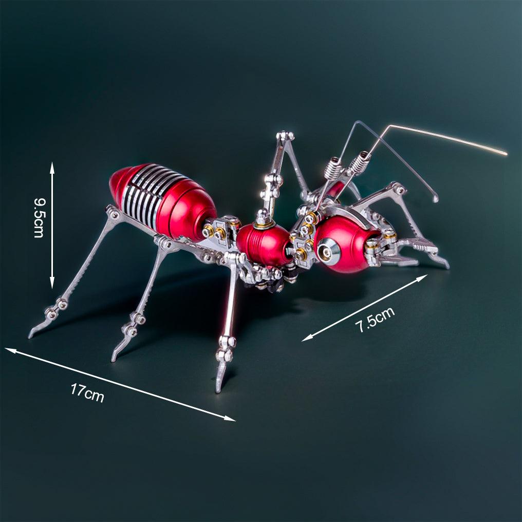 Red mechanical metal ant model about 17 cm long with posable legs and a steel build for desk decor and hobby collectors Red version.