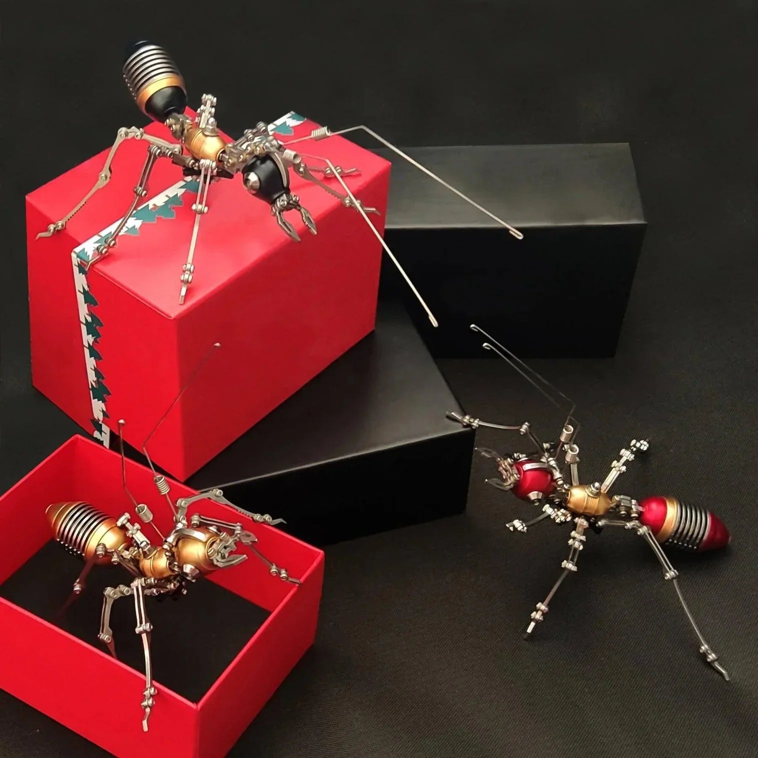 Colorful mechanical ant models in a gift box set for puzzle lovers, nature fans, and a hands-on birthday or holiday gift Red and Black versions.