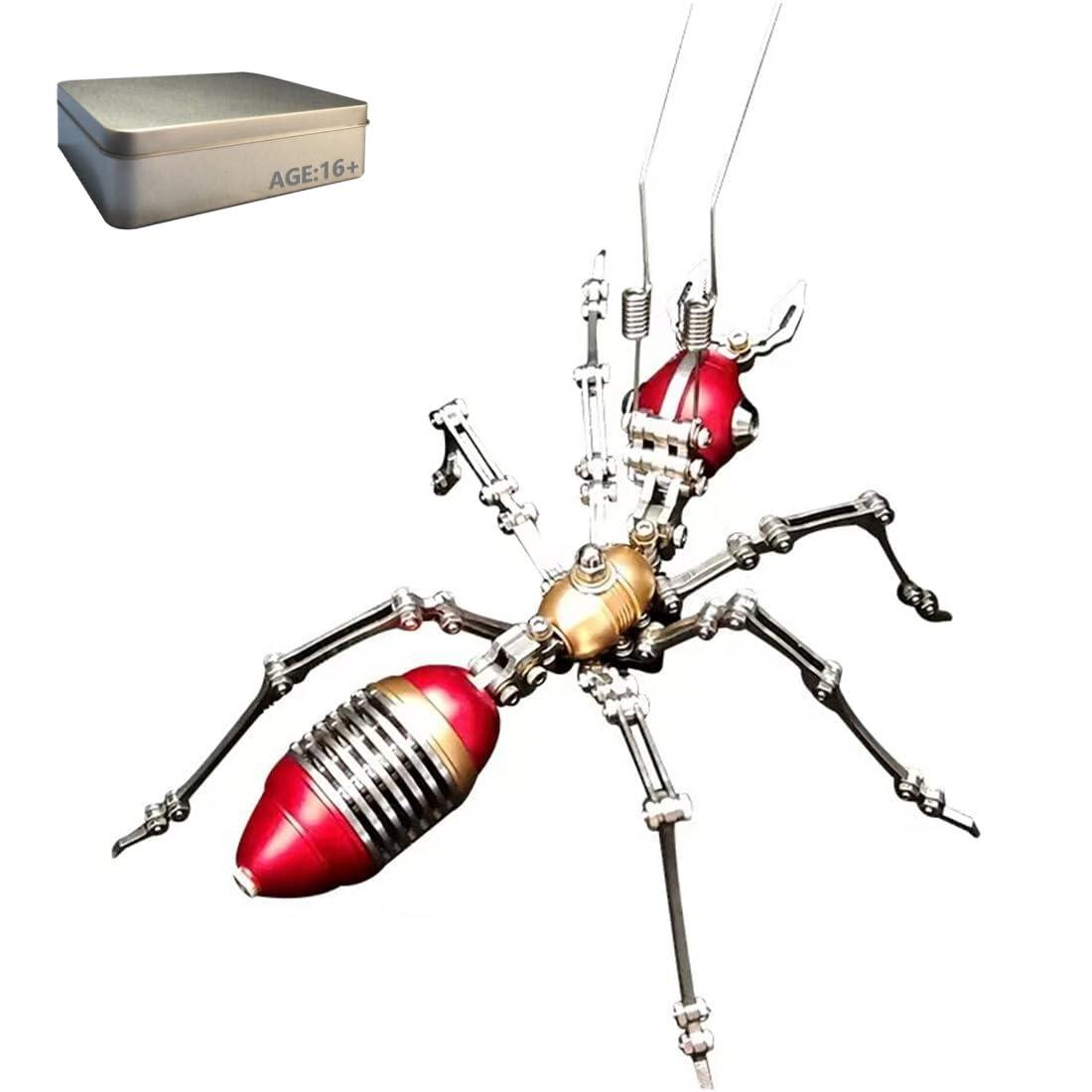 Red 3D metal insect puzzle with laser-cut stainless steel parts and screw assembly, no glue, for teen and adult builders Red version.