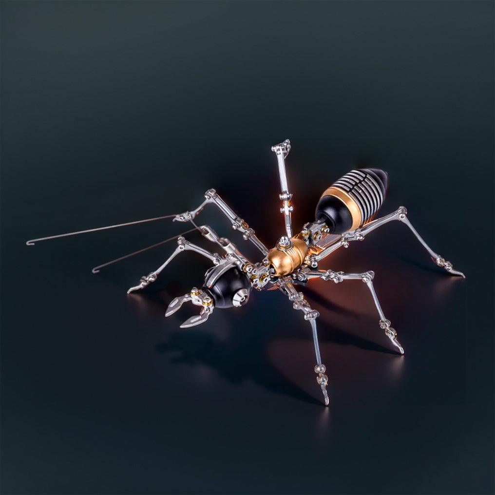 Black and gold mechanical ant model with articulated joints and steel detailing for adult hobby builders and desk display Black Golden version.