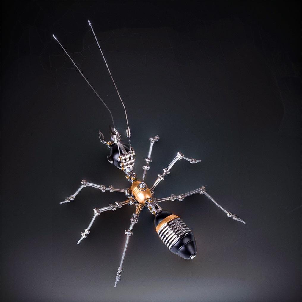 Steampunk metal ant kit in black and gold with posable legs and a stainless steel body for collectors and desk decor Black Golden version.