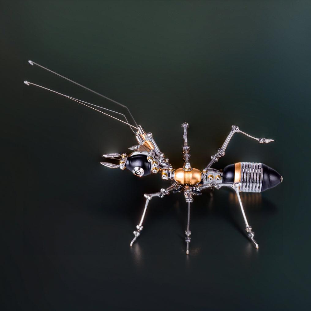Articulated 3D metal ant puzzle in black and gold for adult model builders, insect fans, and a display shelf centerpiece Black Golden version.