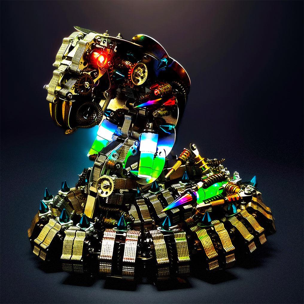 Articulated metal cobra model with jointed segments that coil and rear into a striking pose for desk display