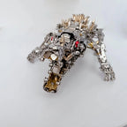 Assembled crocodile metal sculpture in silver and gold tones, a display centerpiece gift for adult model collectors