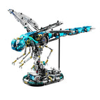 Mechanical dragonfly building blocks set assembled from 866 pieces into an articulated insect model for adult builders DRAGONFLY-1