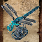 Articulated mechanical dragonfly building blocks set, an engineering brick model and STEM display for AFOL collectors DRAGONFLY-1, DRAGONFLY-2