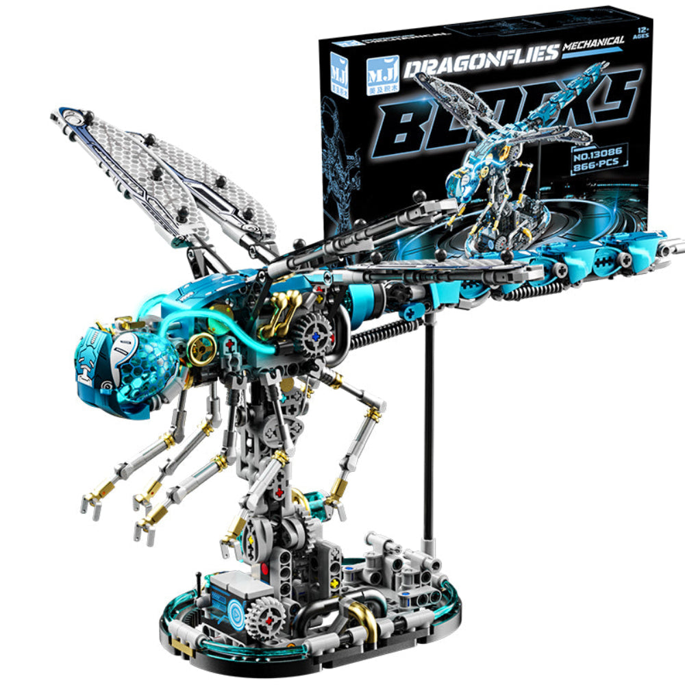Mechanical dragonfly building blocks set with LED lighting, an illuminated 866 piece display model and STEM gift kit DRAGONFLY-2