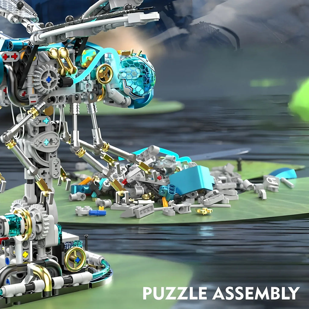 Mechanical dragonfly building blocks set as a hands-on 866 piece assembly project for teen and adult model builders DRAGONFLY-1