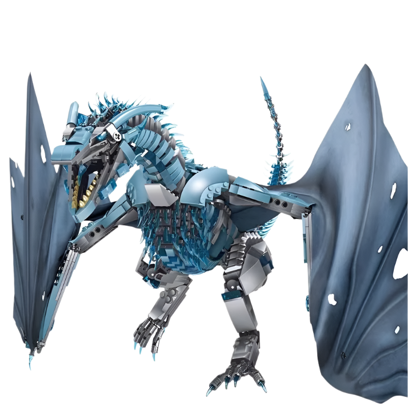 Articulated ice dragon model with poseable wings and multi directional joints, a collectible building kit for teen builders Frost Wyrm