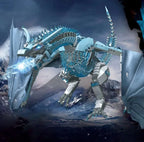 Poseable ice dragon set arranged in a dramatic action pose, a mythical building blocks centerpiece for a gaming room or den Frost Wyrm