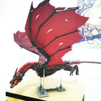 Fire dragon building blocks model on its display stand, an adult construction hobby kit and mythical room centerpiece Fery Dragon