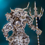 Detailed Minotaur metal model torso and horns with gears and copper accents for steampunk and mythology model collectors.