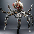 Articulated octopus brick model with a metallic domed head and glowing LED eyes, a mechanical STEM display kit for collectors
