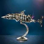 Mechanical shark desk sculpture with fine detailing as a gift for engineering and model building fans