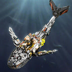 Mechanical whale building block kit as a birthday gift for builders with LED lighting and rotatable posable parts