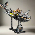 Marine engineering whale brick build with illuminated LED system and posable parts as a standout shelf centerpiece