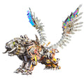Winged metal tiger model with spread mechanical wings and steel gears, a steampunk display centerpiece for adult builders (fits MP0026BA, MP0026BB)