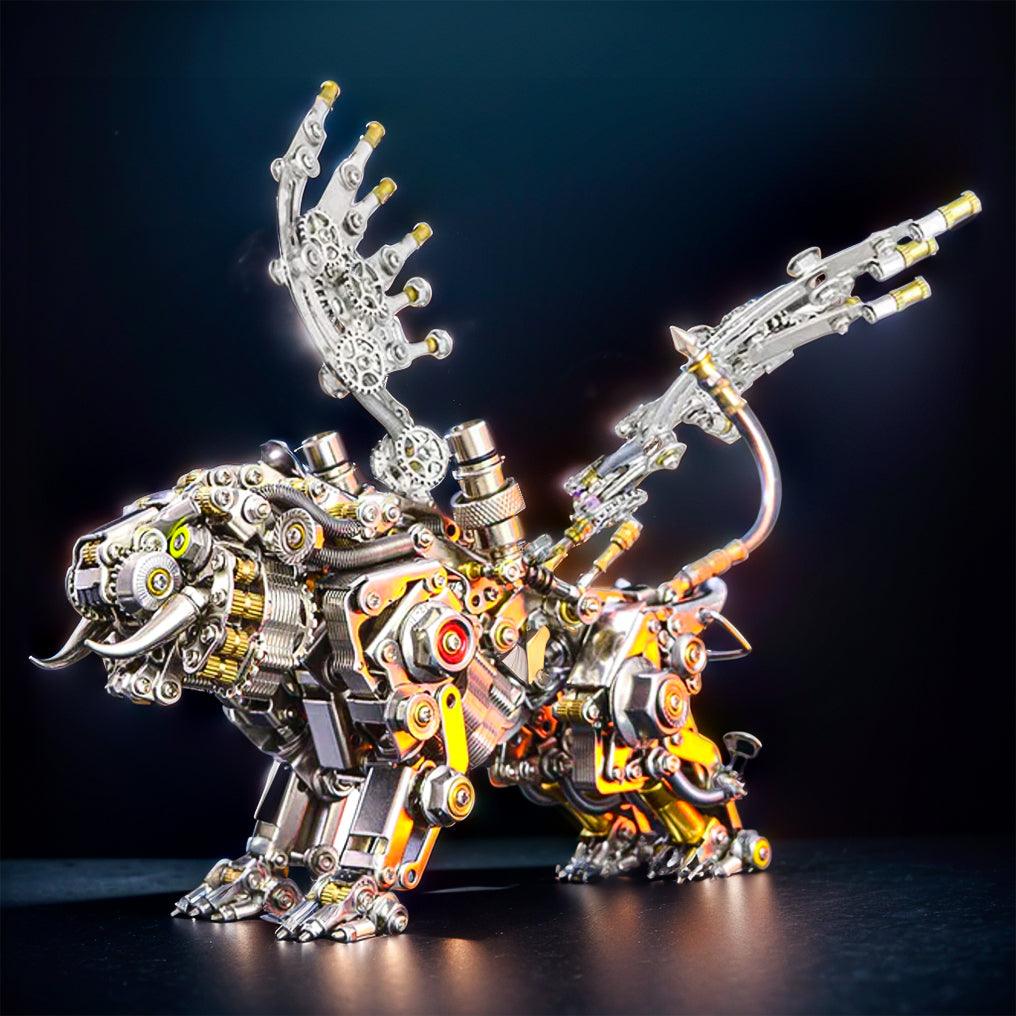 Colored plated metal tiger with raised wings and glowing accents, a steampunk desk centerpiece for model kit fans (fits MP0026SB, MP0026BA)