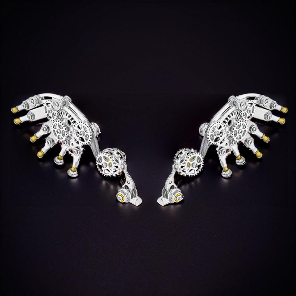 Pair of mechanical tiger wings in polished steel, a striking winged add on for the steampunk metal animal model kit (fits MP0026SB, MP0026BA)