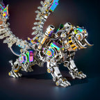 Iridescent 3D metal tiger puzzle with colored plating and raised wings, a bold steampunk shelf sculpture for collectors (fits MP0026BB, MP0026SA)
