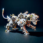 Mechanical big cat metal model in a prowling stance built from 700 stainless steel parts for a steampunk desk display (fits MP0026SA, MP0026SB)