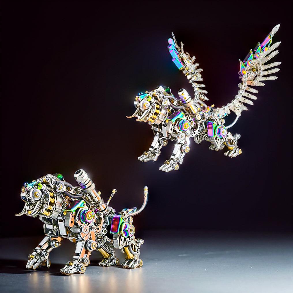 Winged tiger metal kit shown at display scale, an advanced 700 piece steampunk model build for teen and adult hobbyists (fits MP0026SB, MP0026BA)