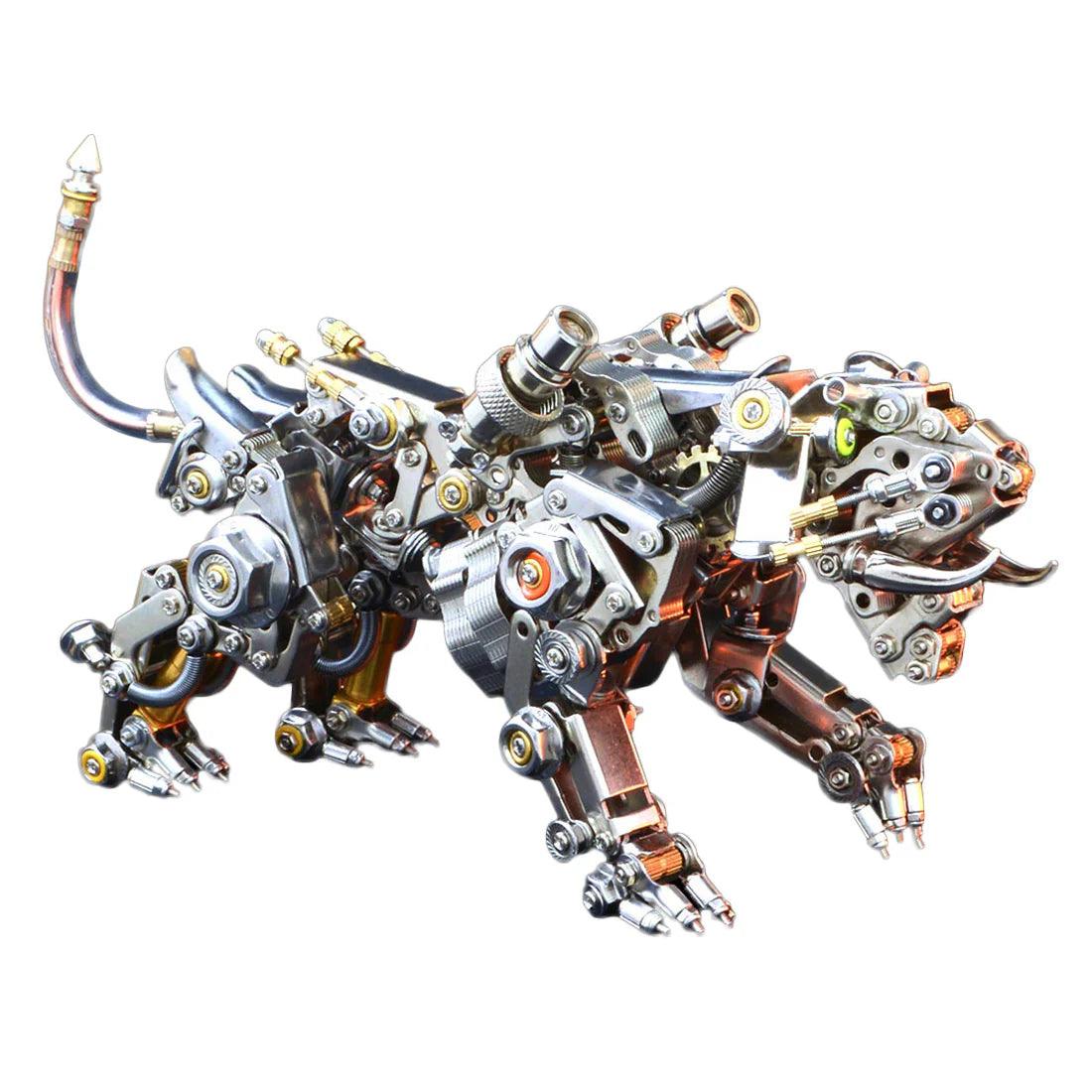 3D metal tiger sculpture with copper, steel, and brass accents on a poseable frame for steampunk home and desk decor (fits MP0026BA, MP0026BB)