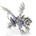 Steel winged tiger model with detailed feather wings raised high, a steampunk metal kit centerpiece for collectors (fits MP0026SA, MP0026SB)