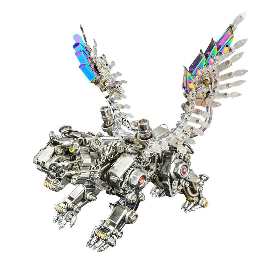 Winged tiger metal model with iridescent crystal tipped wings, a colorful steampunk sculpture for shelf and desk decor (fits MP0026BA, MP0026BB)