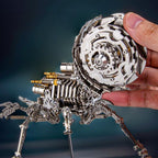 Advanced 203 piece metal spider puzzle for experienced builders, an articulated stainless steel mechanical kit